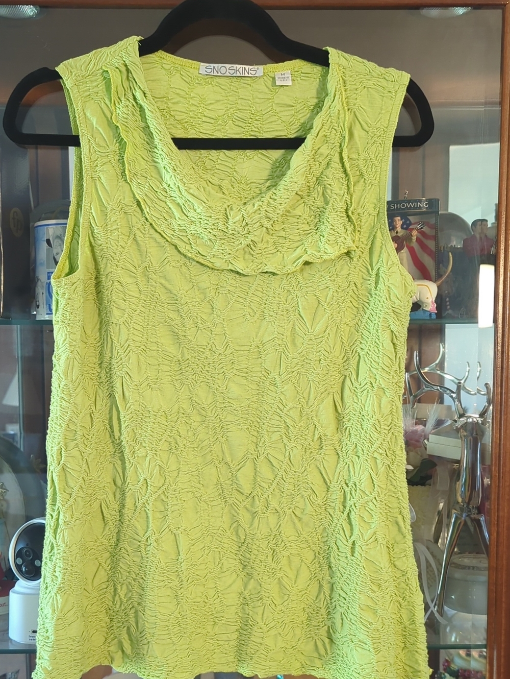 SNO SKINS Neon Lime Crinkled Scoop Neck Tank